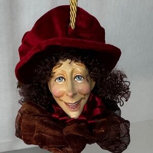 Burgundy and Brown Hanging Jester Head Ornament/Art/Whimsical/Unique